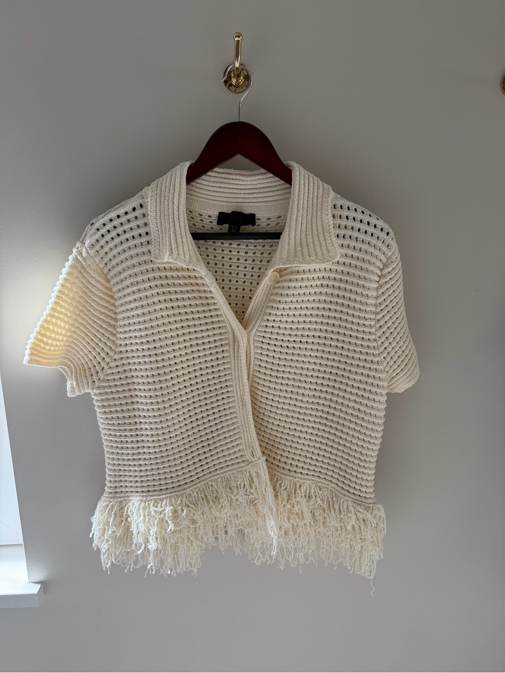 Zara Cream Crocheted Fringe Short Sleeve Cardigan